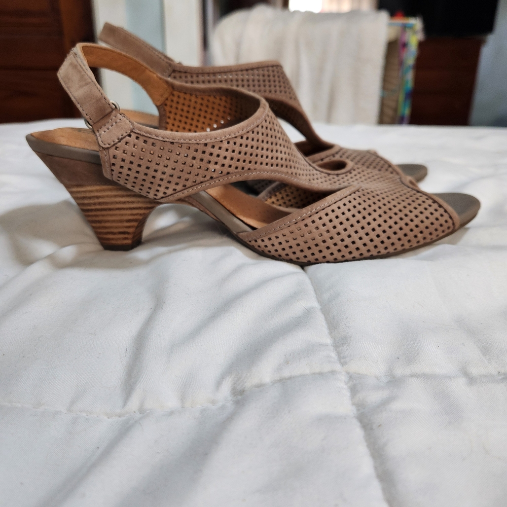 Clarks Taupe Perforated Sandals